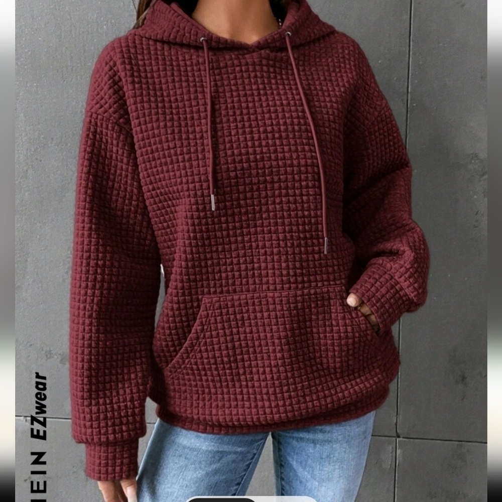 SHEIN EZwear Kangaroo Pocket Drop Shoulder Drawstring Hoodie - Picture 5 of 5